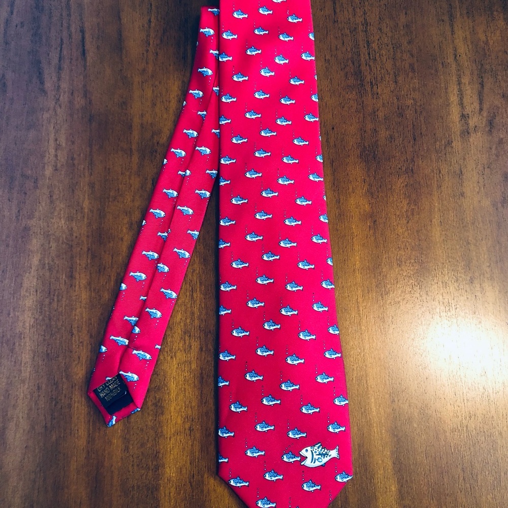 🐟 👔 Alynn tie by Eric Holch- red with blue fish 🐟 👔